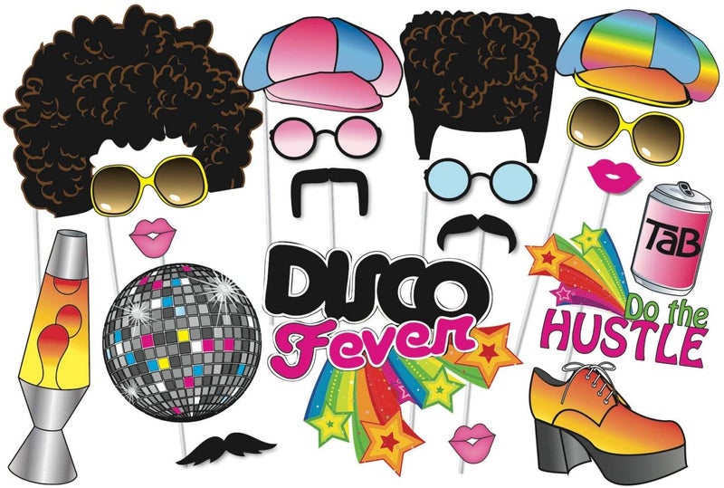 Medoore 70's Photo Booth Props, 1970s Disco Throwback Party Theme Decorations, 20 Pieces with Wooden Sticks for Hippie, Disco Fever, Woodstock Party - Image 1